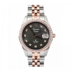 Alexandre Christie AC 5012 Silver Rosegold Black Oyster Man Diamond MDBTRMA